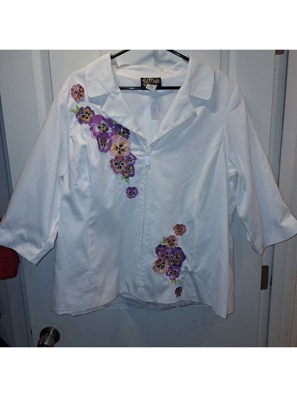 Bob Mackie White Floral Embroidered Jacket 2XL
